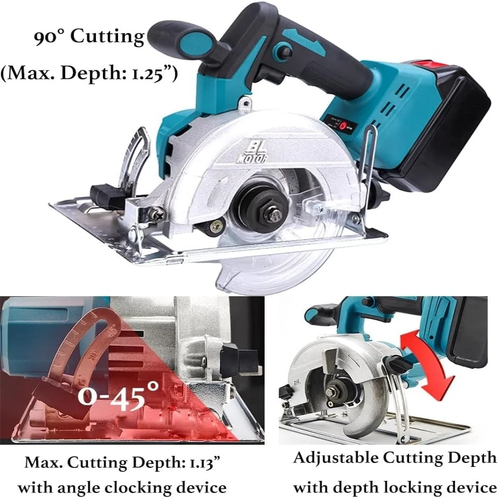 5In Cordless Circular Saw Brushless Motor Compact Wood Circular Saw intended for Charging Battery 6500RPM Power Cutting Tool