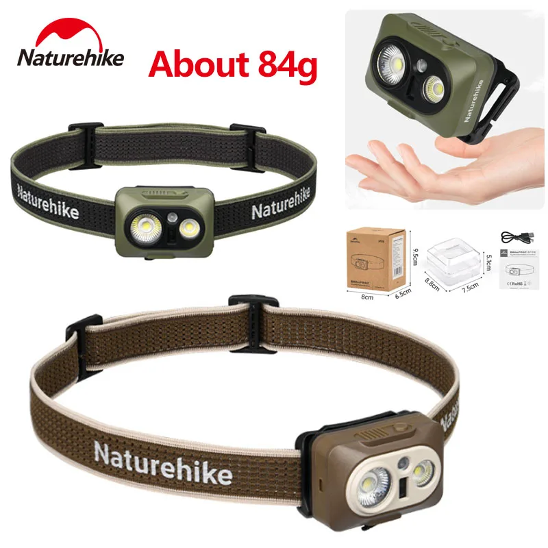 Naturehike Ultralight Waterproof Headlamp Emergency Red Light Rechargeable for Outdoor Camping and Fishing 70H Long Endurance