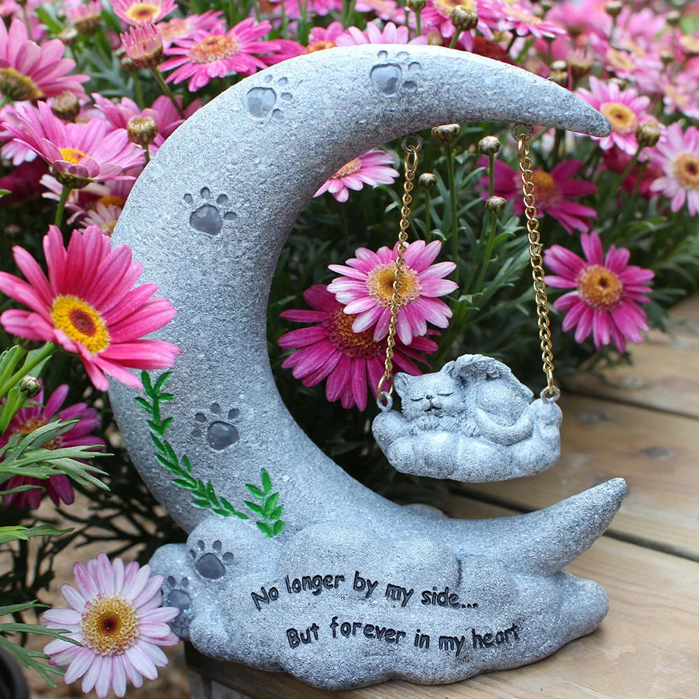 

Resin Cat Memorial Stone Moon Design Eternal Love Expression Garden Decoration Pet Passing Remembrance Gift for Cat Lovers