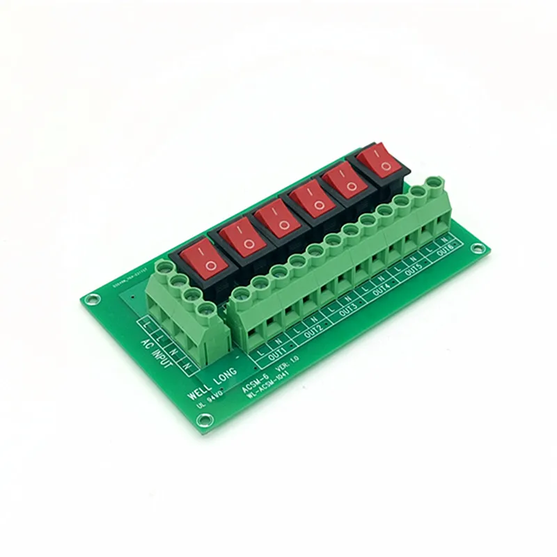 AC 125V 250V  Rocker Switch Power Distribution Strip Module  6 Channel (Supports Multiple Module Connections)