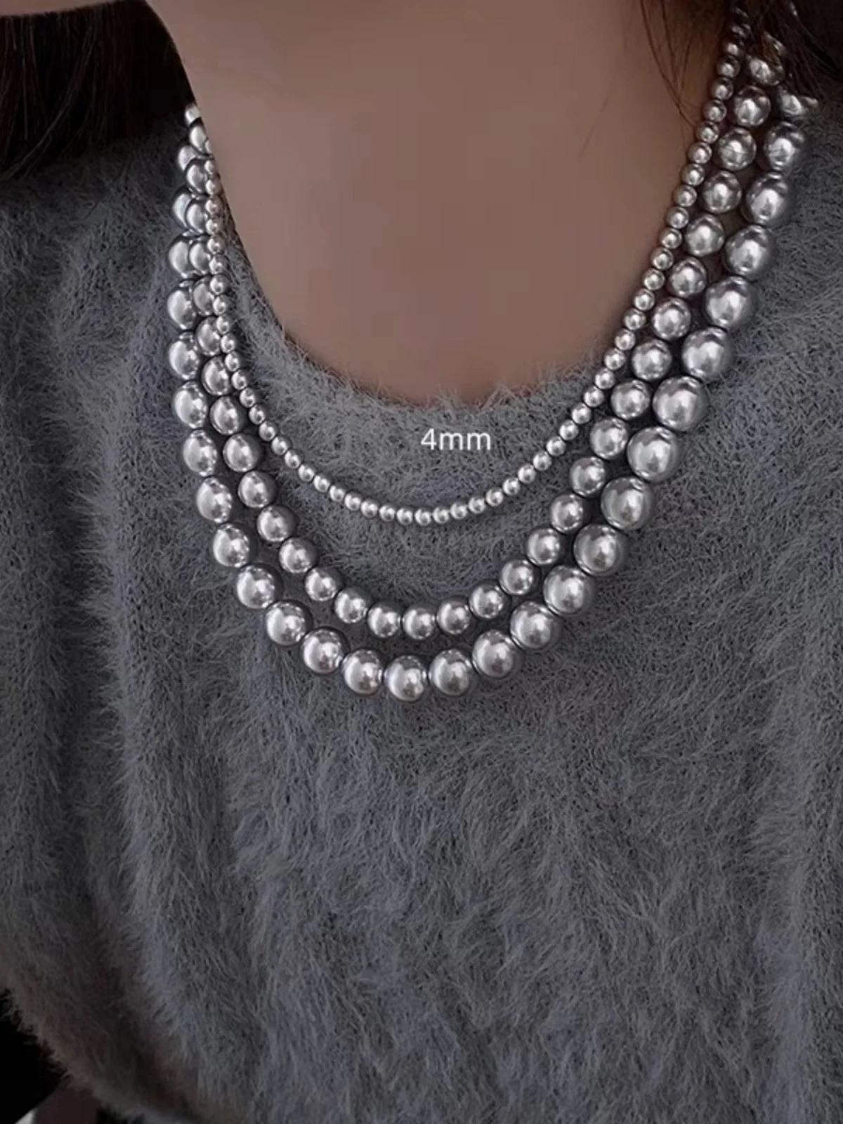 純銀パールネックレス レディース エレガント 鎖骨チェーン ZeroDu トゥルー マルチグレー ラウンド ドット カジュアル スタイル アクセサリー