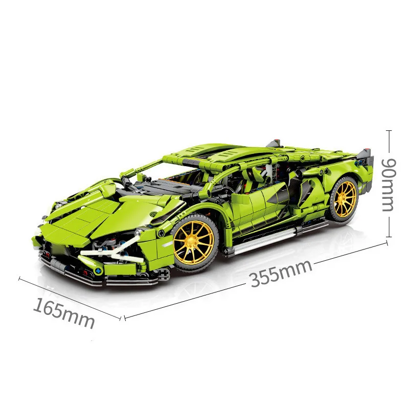 1280PCS Technical 1:14 Green Sian Racing Sports Car Building Blocks Assemble Bricks Vehicle Toys Gift For Boy Kids