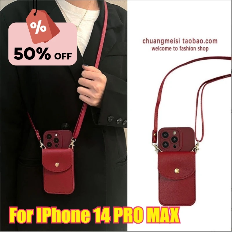 For IPhone 14 PRO MAX Phone Case New Anti-drop Lanyard with Card Holder and Crossbody Strap