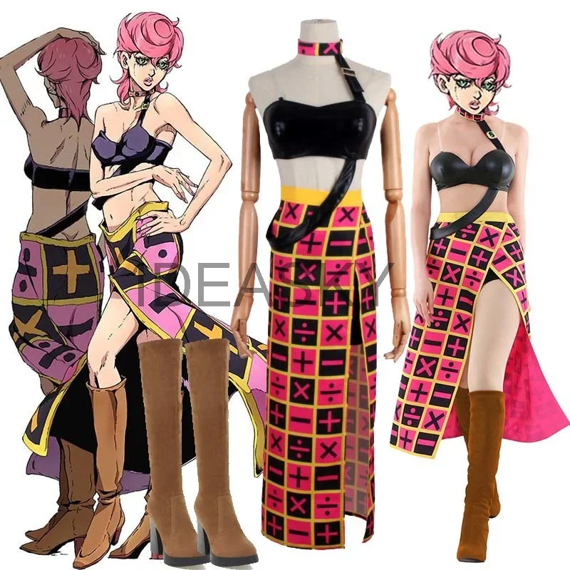 JoJo's bicarre adventure cosplay Golden Wind Trish Una cosplay costume wig bra skirt outfit shoes boots dress women grils adult