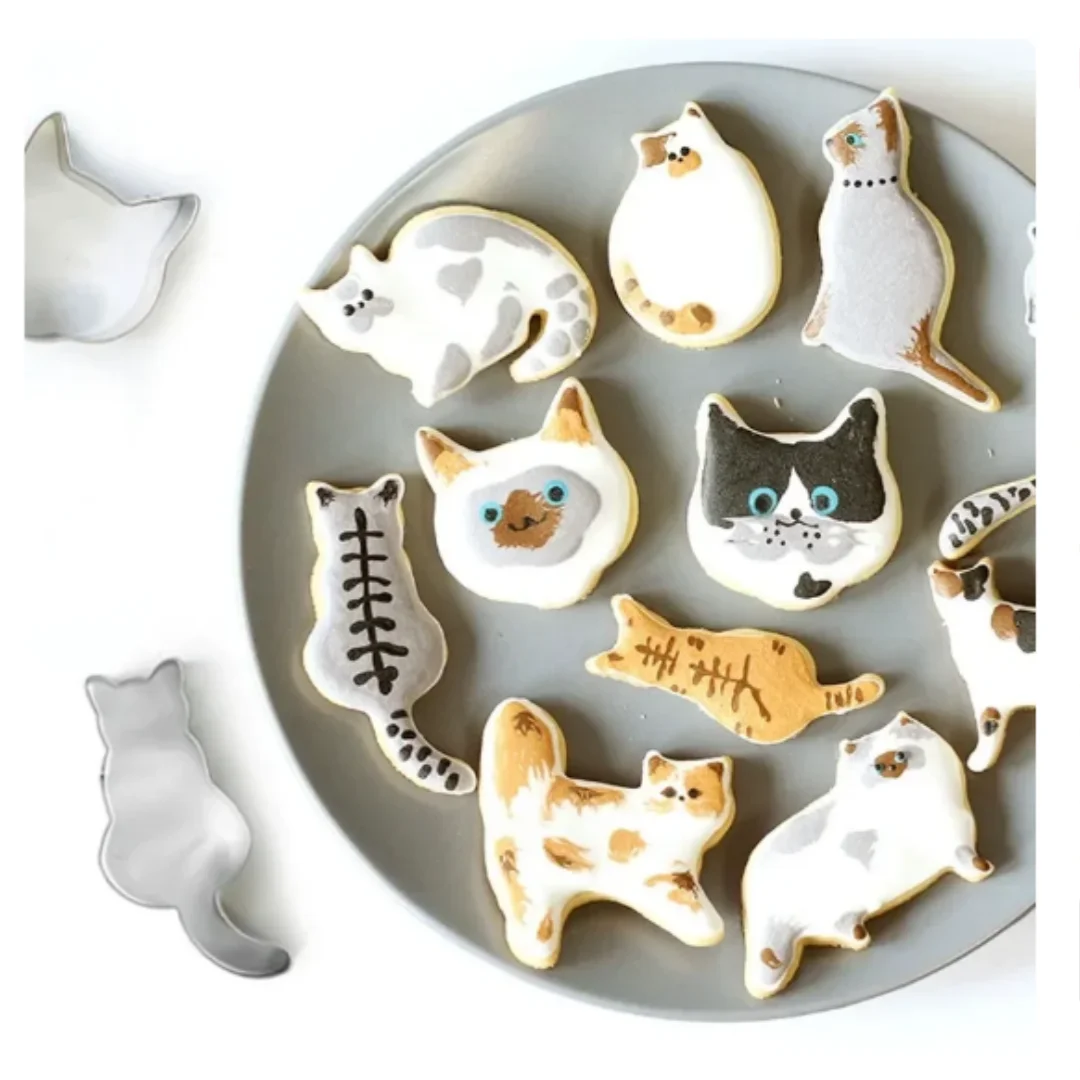 9pcs Cat Shape Cookie Mold Stainless Steel Cute Walking and Sitting Cat Series DIY Cookie Cutting Mold Cartoon Baking Mold