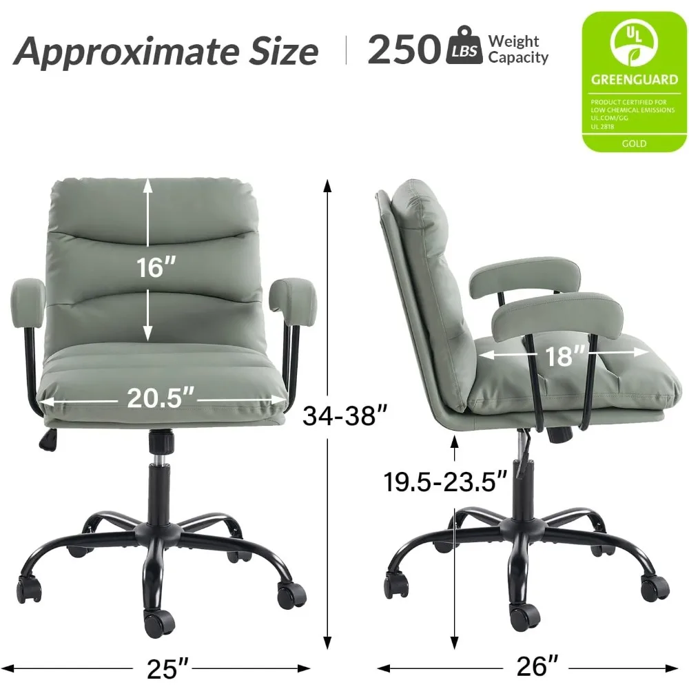 كرسي مكتب HULALA HOME من الجلد الصناعي مع قفل مائل وقاعدة معدنية، 360 درجة ° كرسي كمبيوتر قابل للتعديل بارتفاع دوار، مريح #2