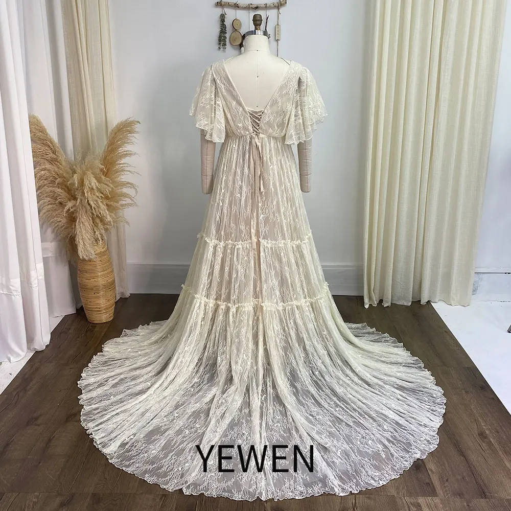 Plus Size Lace Vintage Boho Maternity Photoshoot Dress Gown for Pregnancy Shoot Long Gown for Maternity Shoot YEWEN YW240093