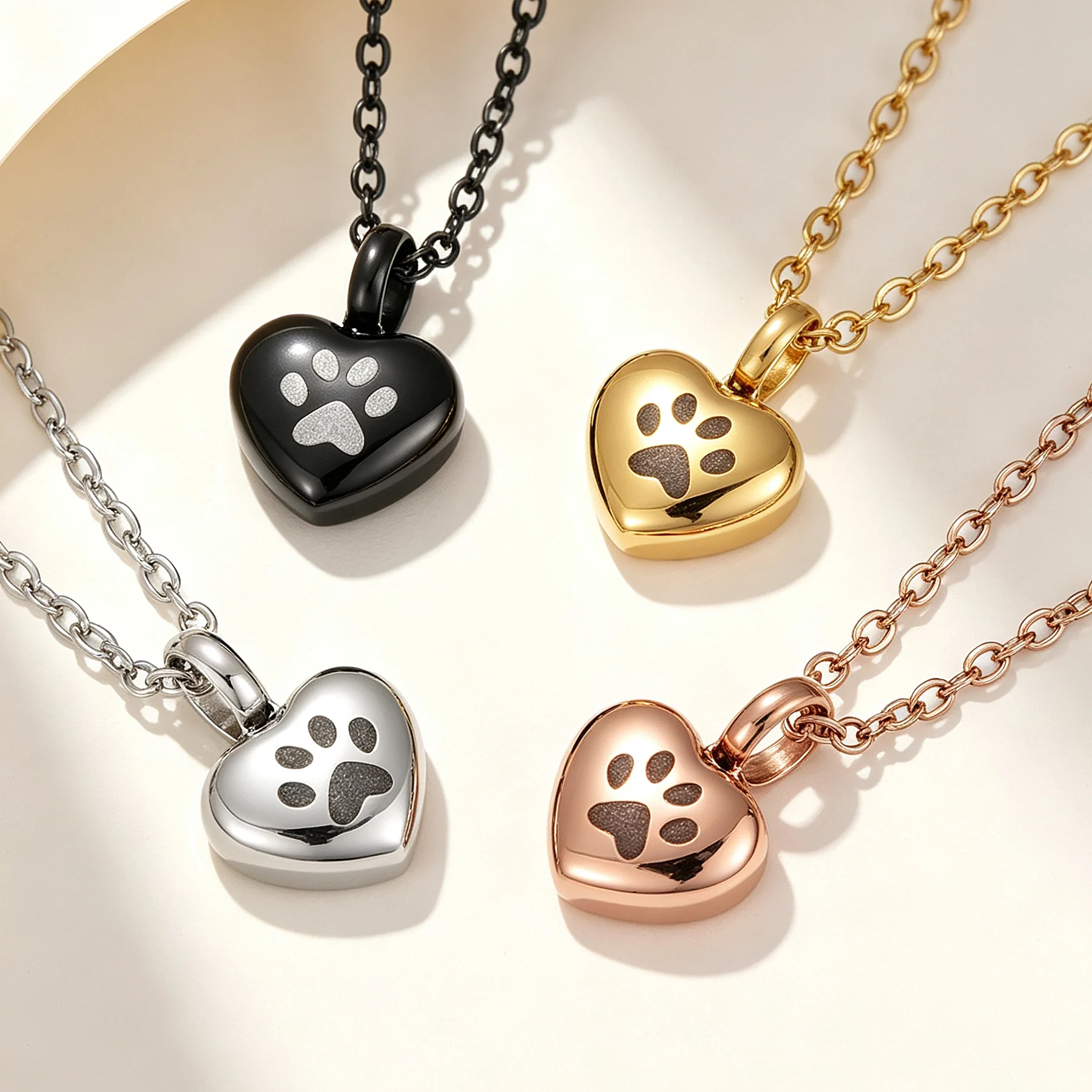 Stainless Steel Mini Paw Heart Cremation Urn Necklace Engravable Memorial Ash Keepsake Jewelry 4 Colors 12mm*12mm