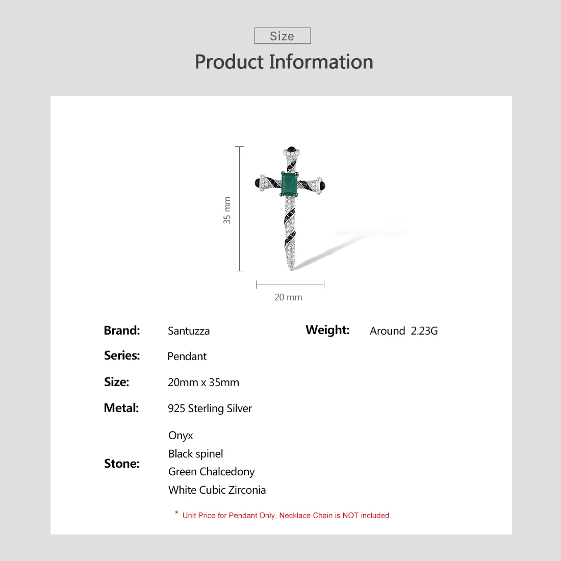 SANTUZZA Pure 925 Sterling Silver Cross Pendant for Women Sparkling White CZ Black Spinel Green Chalcedony Classic Fine Jewelry