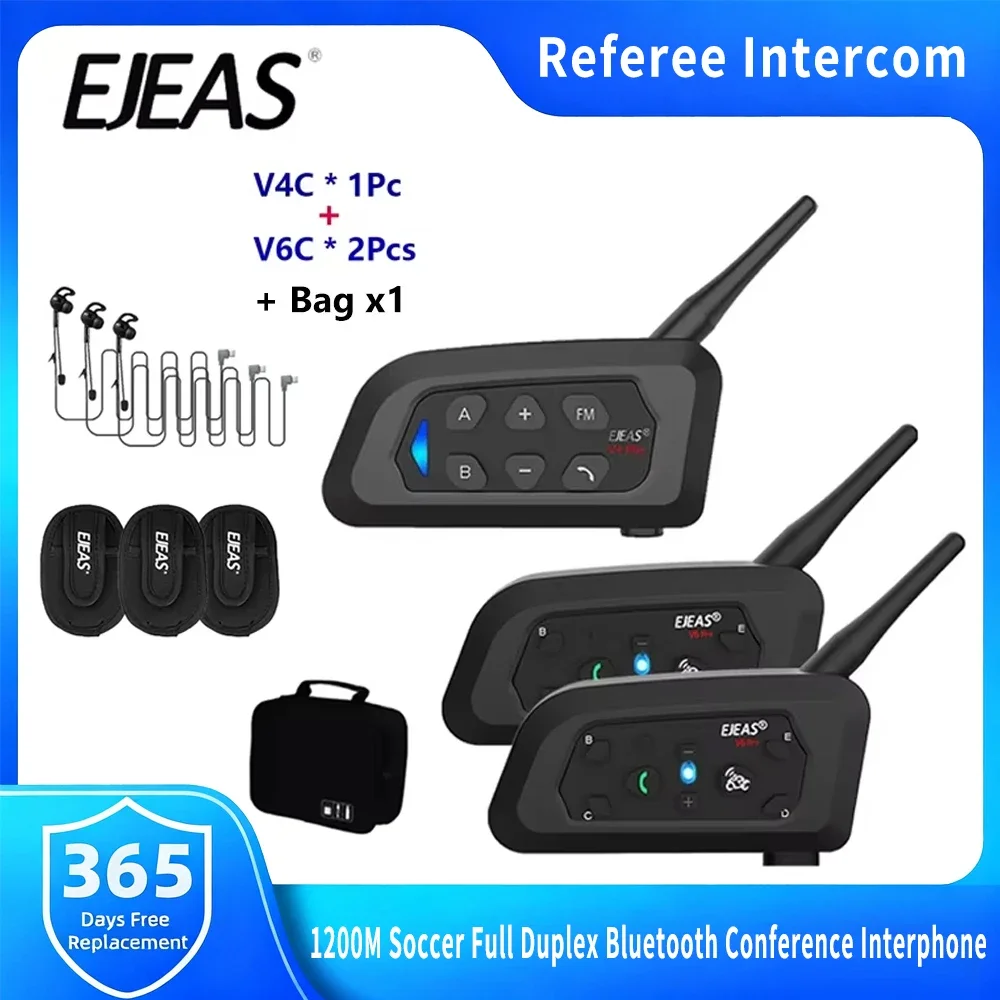 EJEAS V4C PLUS +V6C PROx2 +Handbag Football 3 Referee Intercom Headset 1200M Soccer Full Duplex Bluetooth Conference Interphone