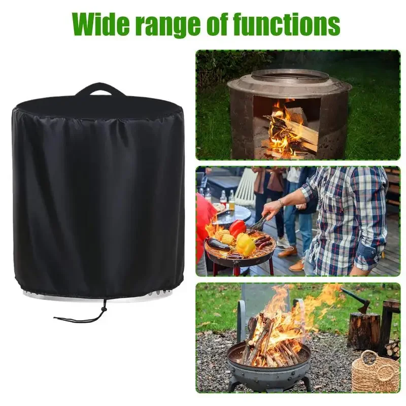 210D Fire Pit Cover Round Stove Waterproof Cover Outdoor Garden Furniture Tabletop Fire Pit Stones Dust Proof Cover