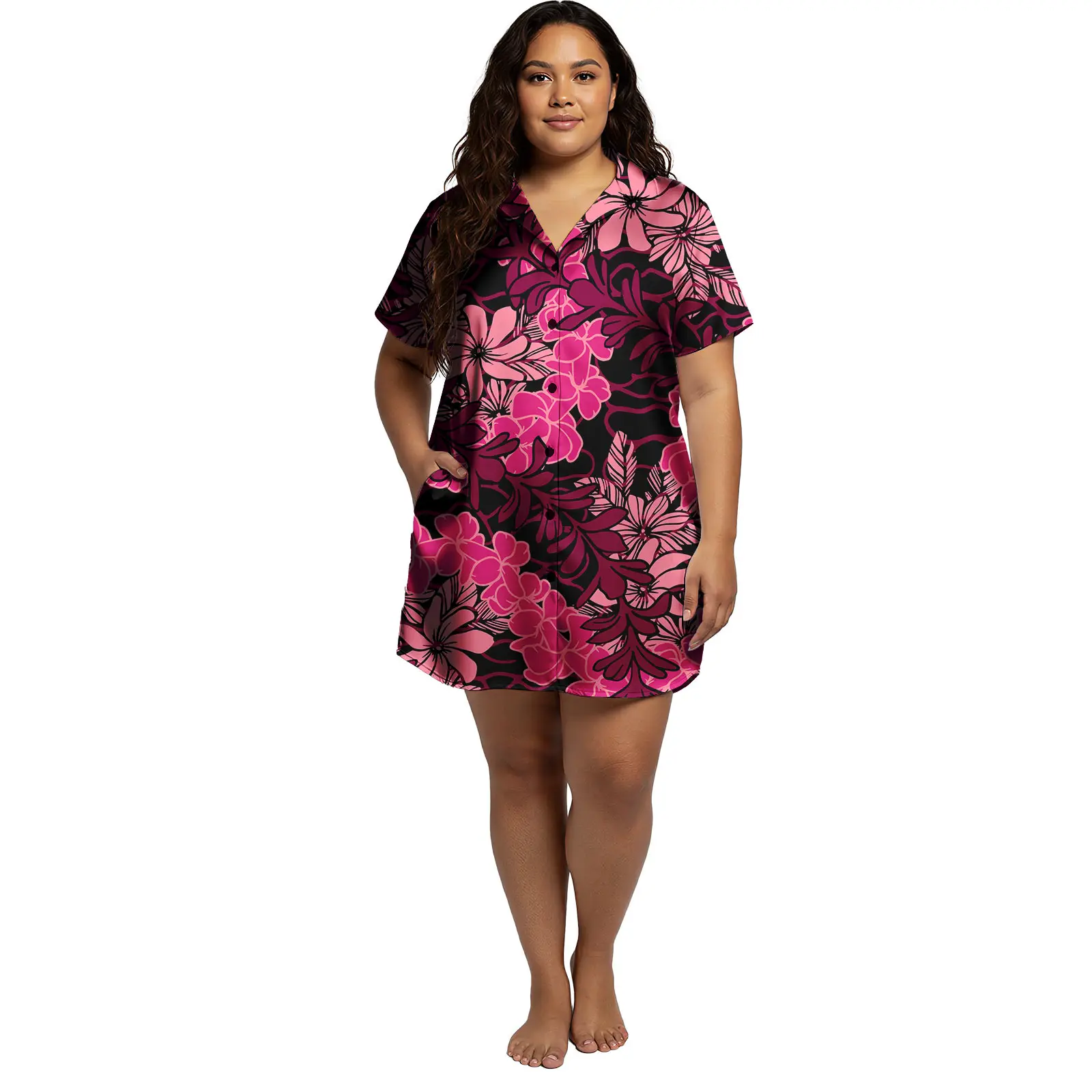 فستان نسائي أسود غير رسمي مريح للتجمع العائلي ملابس جزيرة ساموا قميص متوسط مقاس كبير فستان Pua Kenikeni #5