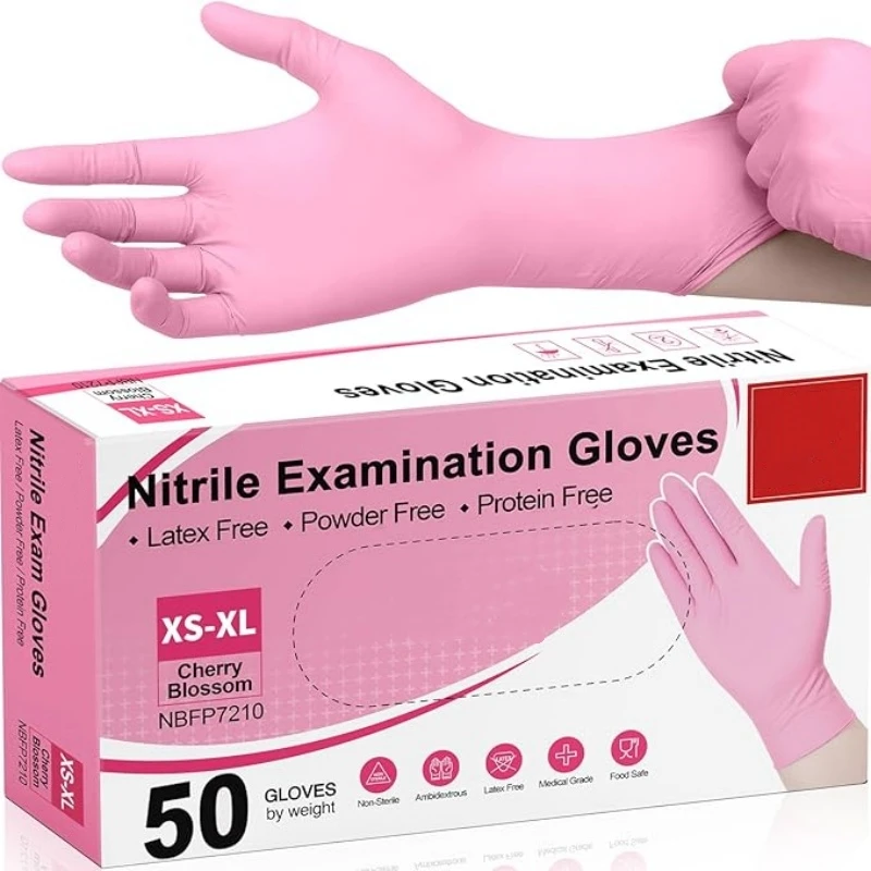 20/50/100PCS Disposable Light Pink Nitrile Gloves Pet Bath Bathing Kitchen Cleaning Hygiene Embroidery Beauty Hairdressing Tools