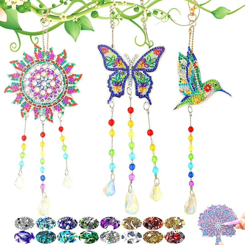 Diamond Picture Suncatcher Wind Play Craft Set Kit Kids DIY 5D Diamond Picture Pendant Kit