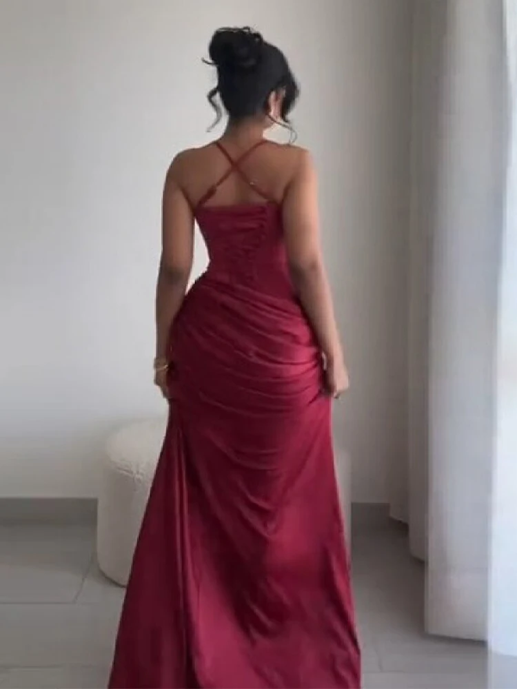 2026 Nieuwe Dame Satijnen Jurken Visgraat Corset Top Geplooide Lange Rok Party Vakantie Elegante Maxi Gewaden Slim Fit Luxe Vestidos