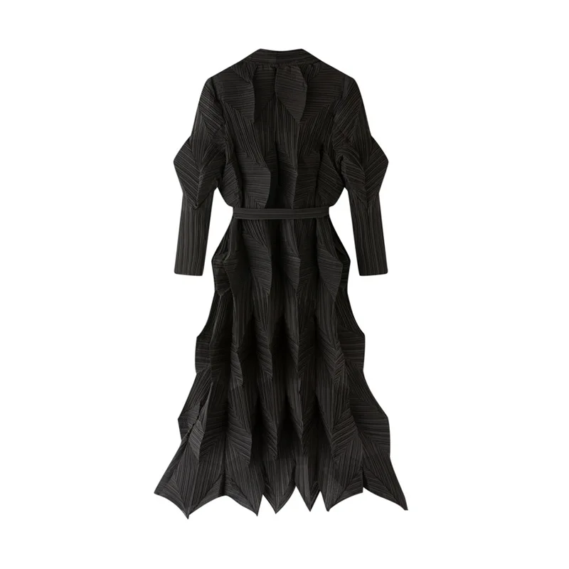 Miyake Fold Spring and Autumn New Fashionable Versatile Solid Color Long Strap Coat for Women, Casual Windbreaker for Women