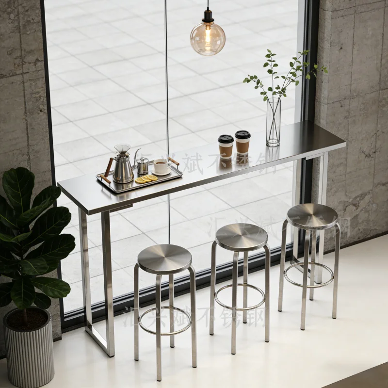 

Stainless Steel , Popular In Trendy Milk Tea Shops And Cafes, Bar Counter High Stool, Stackable Chair, Industrial Style Met