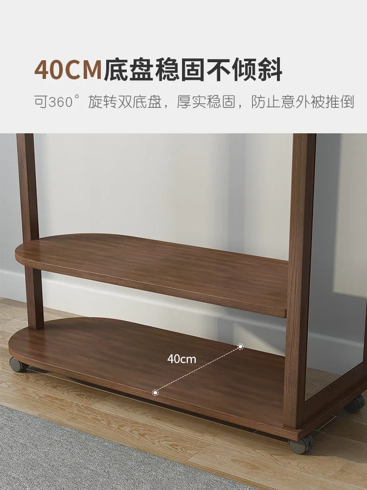 Solid Wood Dressing Mirror Clothes Rack Integrated with Mirror Household Full-Length Bedroom Movable Coat Rack Floor Mirror