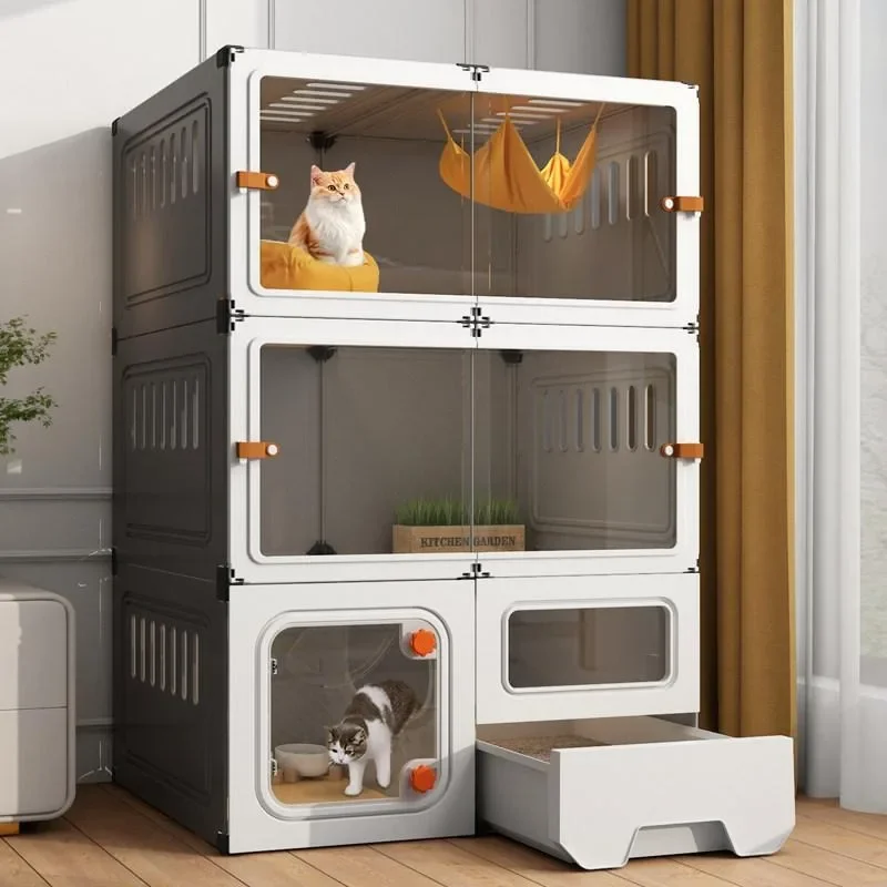 Cat cage, household indoor cat villa with integrated toilet
