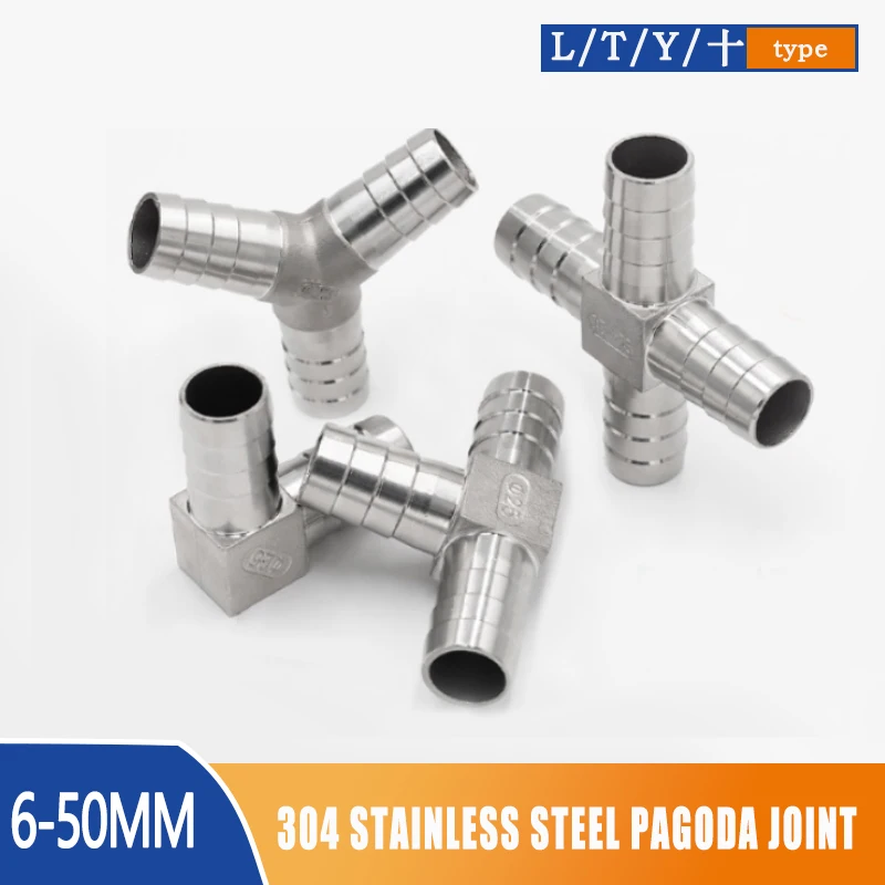 

6 8 10 12 13 14 15 16 19 20 25 32 40 50 мм штуцеры для шлангов, угловые соединители, крестовины, Y-образные тройники, 2, 3, 4-ходовые разветвители для шлангов, из нержавеющей стали 304, для воды и газа