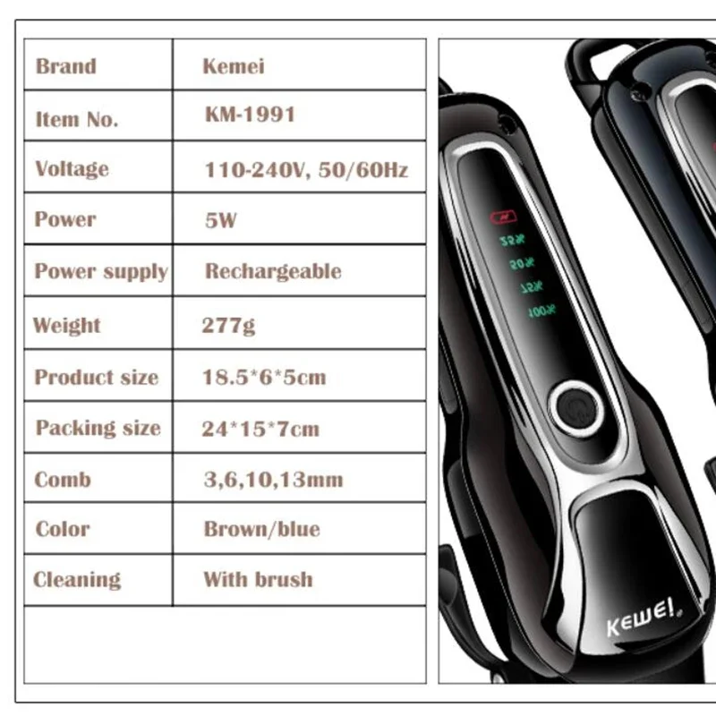 Kemei Rechargeable Professional Dog Hair Trimmer for Cat Cutter Grooming Machine Hair Remover Animal Hair Clipper for Pet