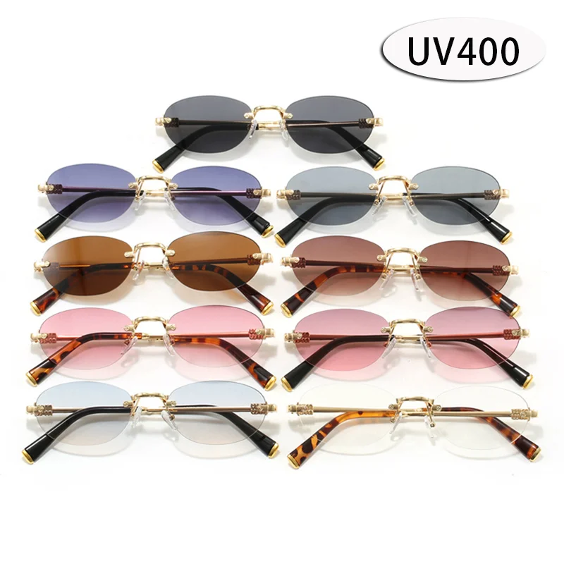

2025 New Oval Rimless Sunglasses Men and Women Retro Sunshade UV Glasses Luxury Brand Outdoor Sports Popular Sunglasses