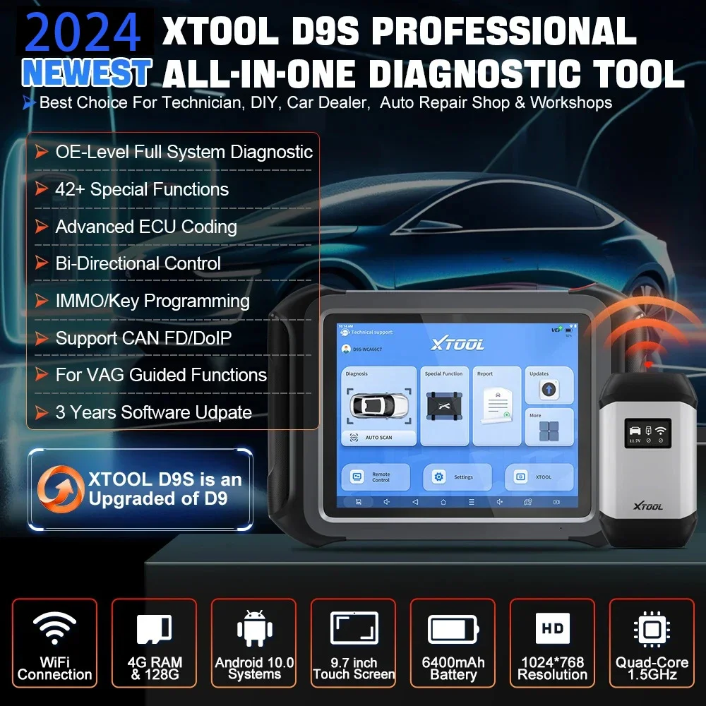 Diagnostic Tools:XTOOL D9S Car Intelligent Systems Bi-Directional Control Automotive Scanner,ECU Coding,Topology Map,42+services