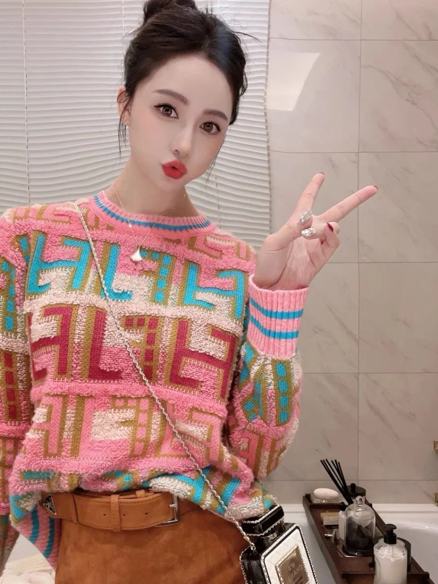 Faionable Letter Embroidered Knitted Sweater Slimming Color Blo Design Autumn Winter New Sle Warmth Commute Sle round...