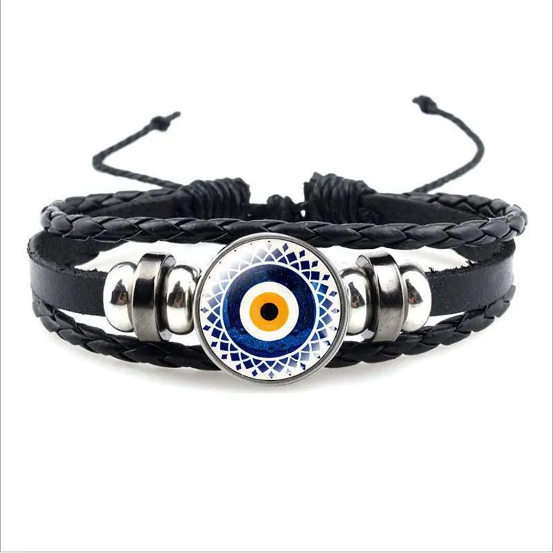 Individuality Punk Gothic Harajuku Simple Fashionable Evil eye Retro Hand knitting Size adjustable Leather Bracelet