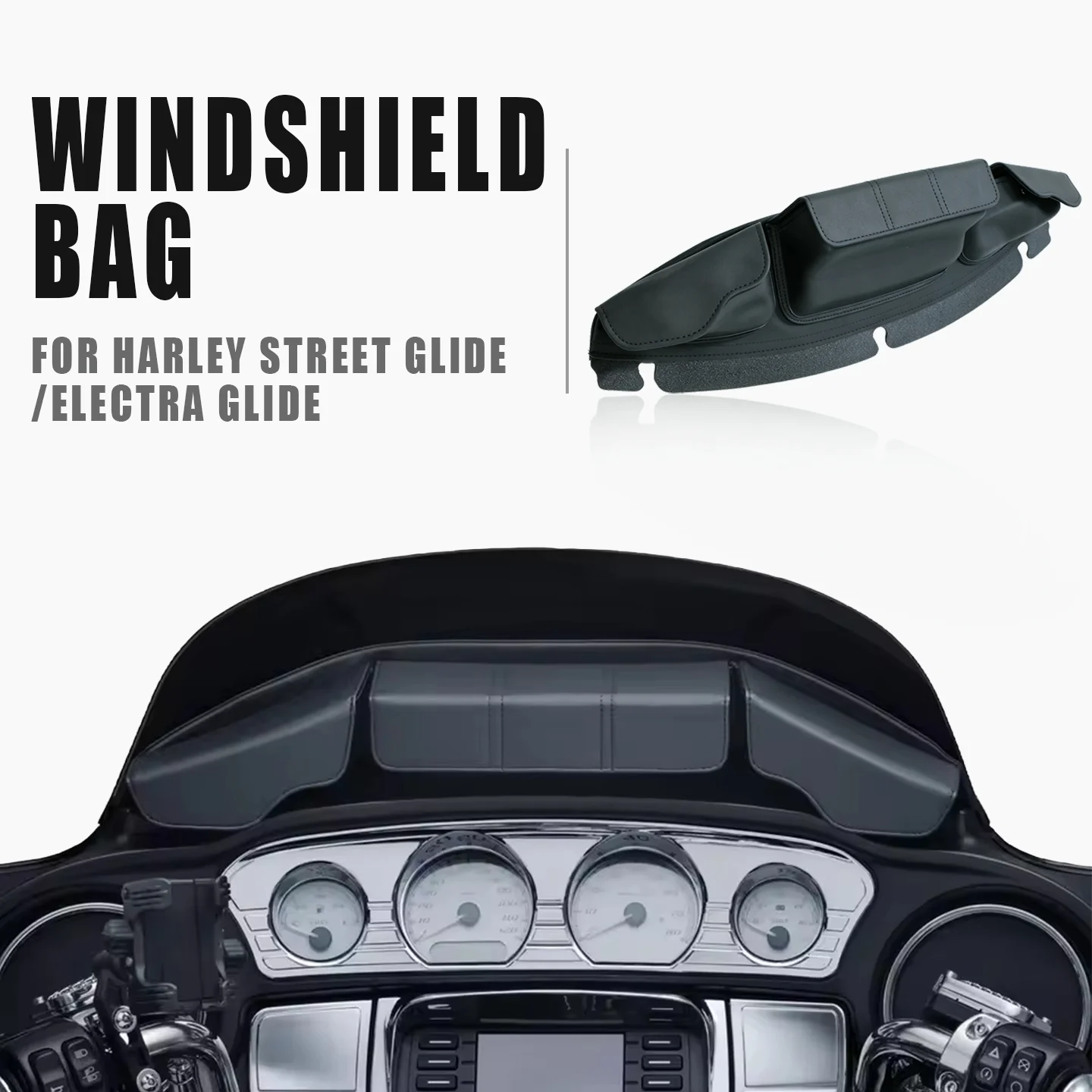 Motorcycle Windshield Bags 3 Pouches Pocket Batwing Fairing Pouches For Harley Touring Street Glide Electra Glide FLHX 2014-2023