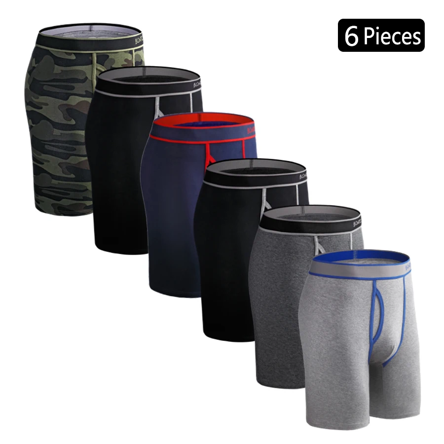 

6Pieces Long Men's Panties Front Open Cotton Men Underpants Sports Long Legs Boxer Briefs Camouflage Boxers Underwear Man Shorts