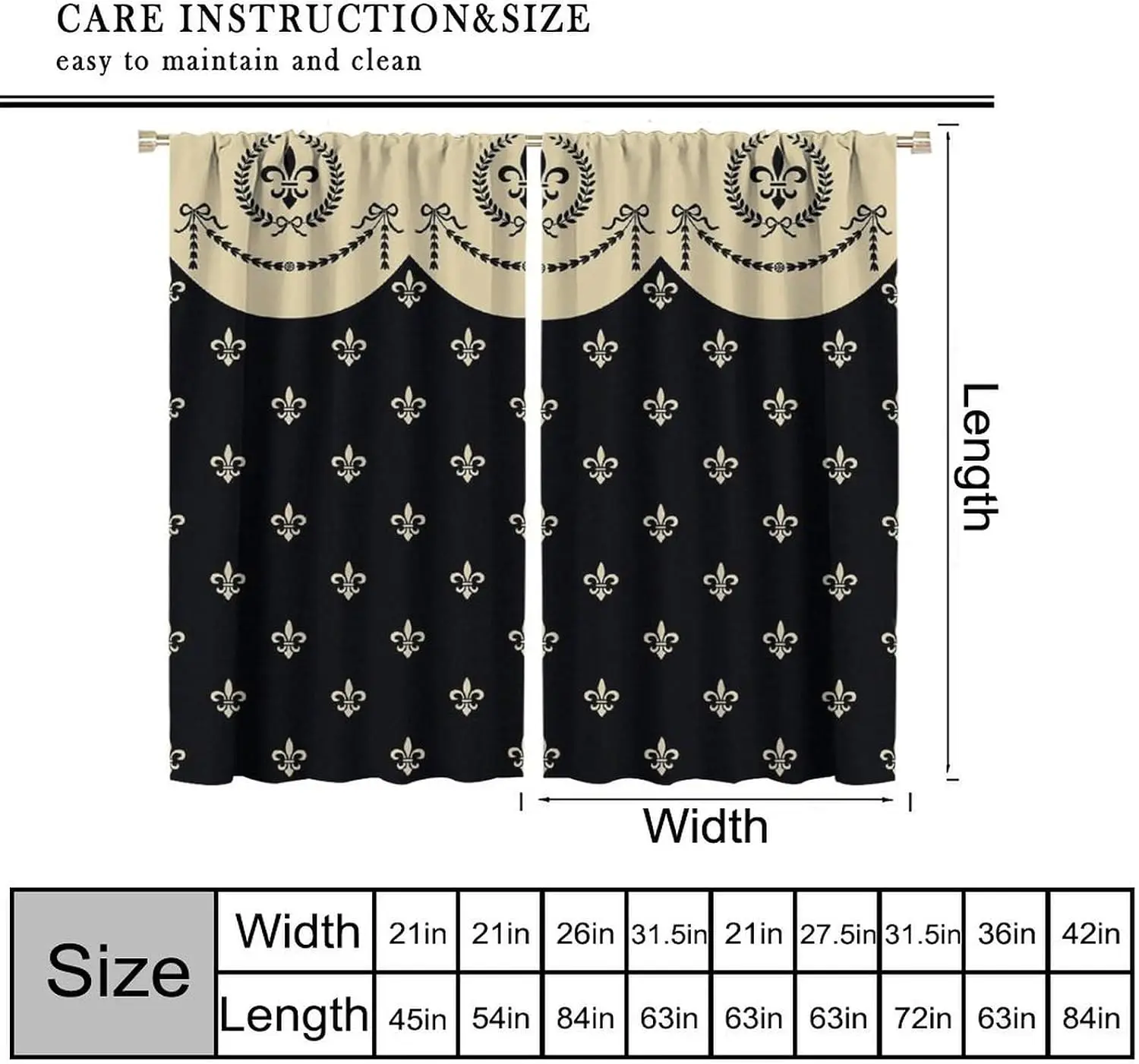 Cool French Fleur De Lis Curtain 2 Panels Black Beige Laurel Bow Living Room Print Window Curtain Vintage Royal Home Decor