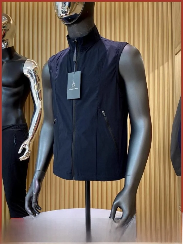 

Уличный повседневный мужской жилет с лазерной перфорацией высокого класса Qui Dry Me, дышащий жилет с воротником-стойкой, модный жилет-стойка с застежкой-молнией