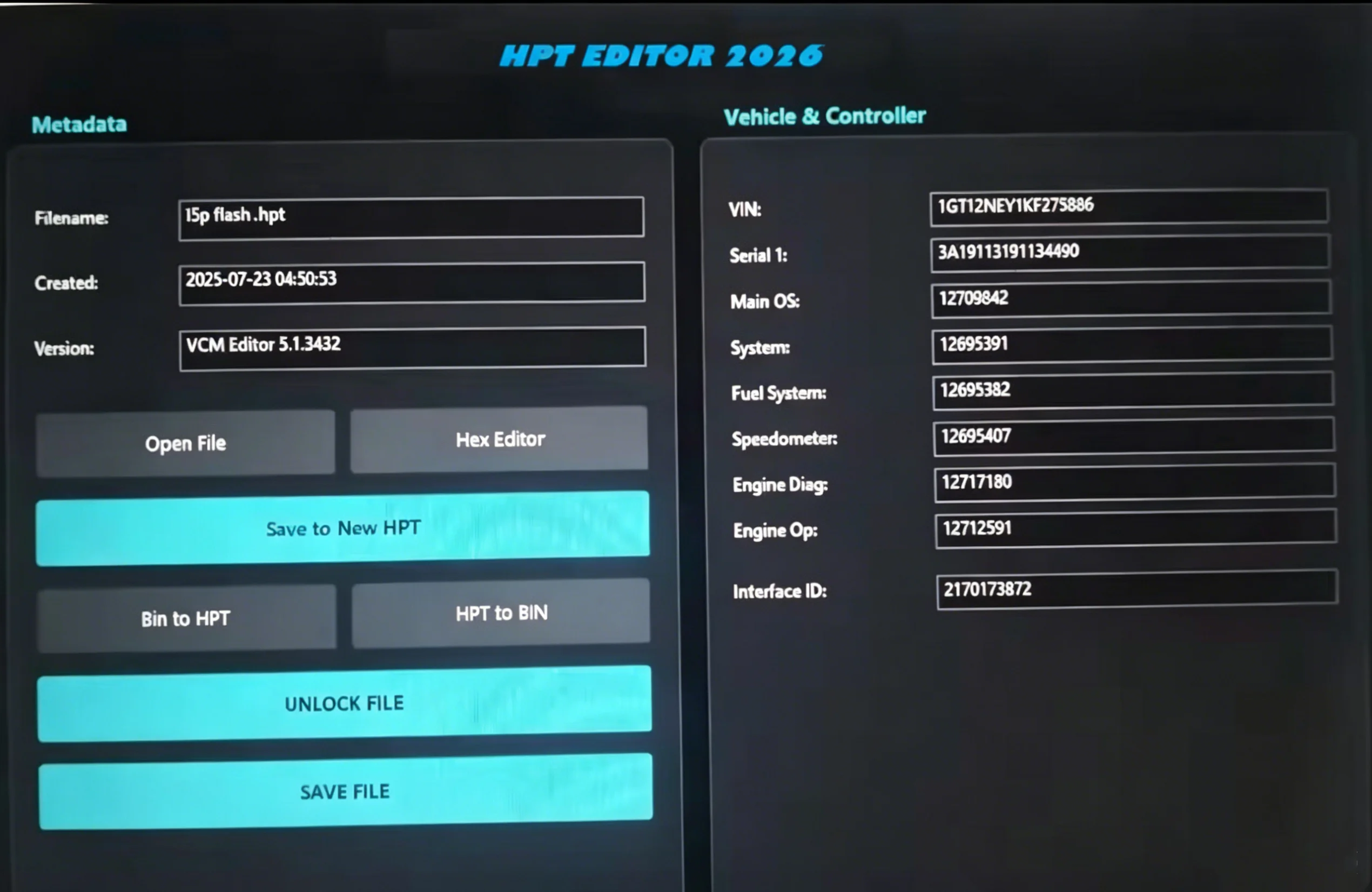 HPT Editor 2026 Converter HPT to BIN Unlocker VIN/OS/Serial Edit Hex Full Calibration Convert New Old File Hex Editor Change VIN