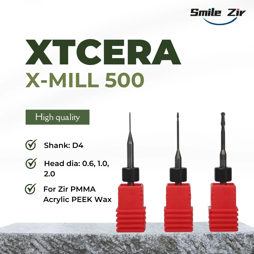 

XTCERA X-Mill 500 Zirconia PMMA Milling Burs D4 Shank Diamond Coated Milling Cutter Diameter 2.0/1.0/0.6 Dental Grinding Tool