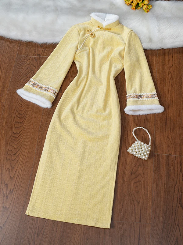 yellow-embroidered-young-sle-qipao-svel-revamped-chinese-new-version-high-collar-long-qipao-for-young-girls-autumn-wi