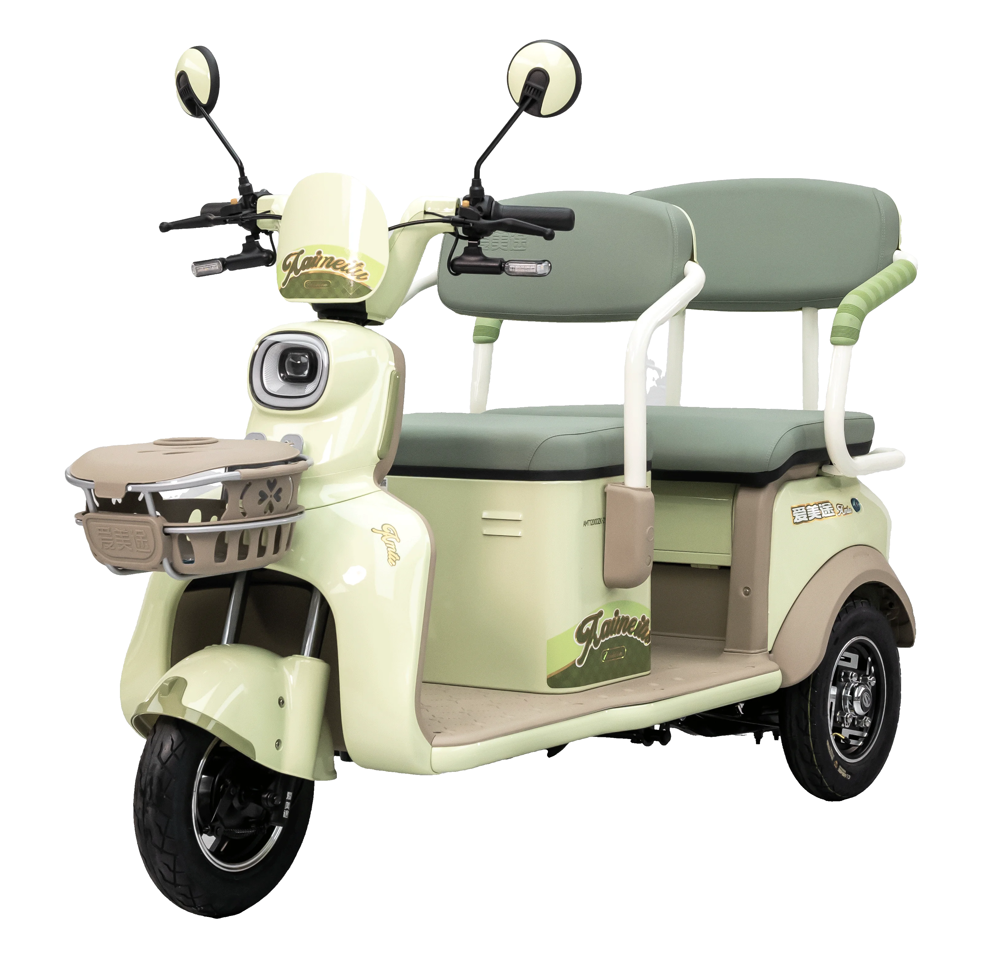 

Горячий продавать электрический трехколесный велосипед для взрослых для отдыха, прочная утолщенная рама, передняя корзина, работающая от батареи, дизайн открытого тела