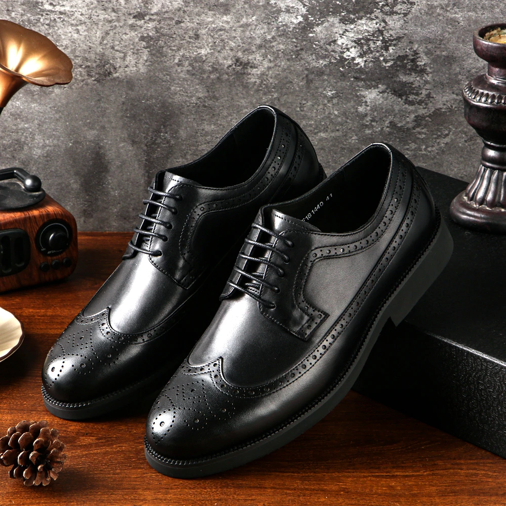 

2024 Vintage Italy High Quality Genuine Leather Brogue Style Derby Dress Business Party Daily Life Dress Shoes for Men