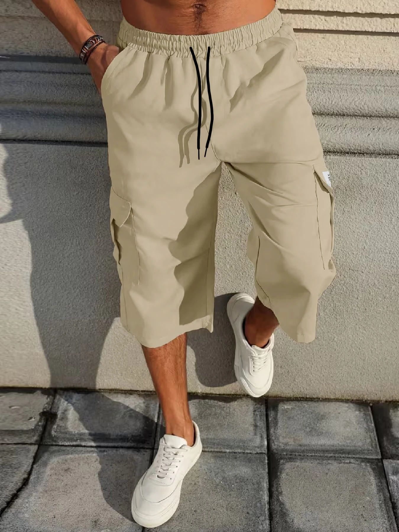 Herren-Shorts, Freizeit-Jogginghose mit mehreren Taschen, gewebte, elastische, weiche und bequeme, einfarbige, schlichte Hose für Outdoor-Sportarten – Detail 23