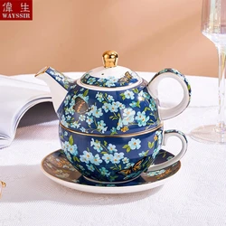 Elegant Ceramics Tea Pot, Tea Cup and Saucer, Gold Decals, Phalaenopsis Orchid Design, Coffee Cup, Water Mug, Drink Pot