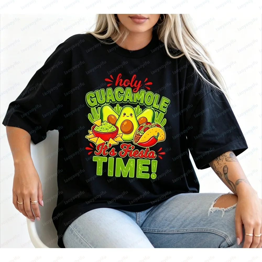 Summer Short Sleeve Women T Shirt Fashion Cute Avocado Taco Fiesta Tee Holy Guacamole Cinco De Mayo Graphic Soft Daily T-Shirts