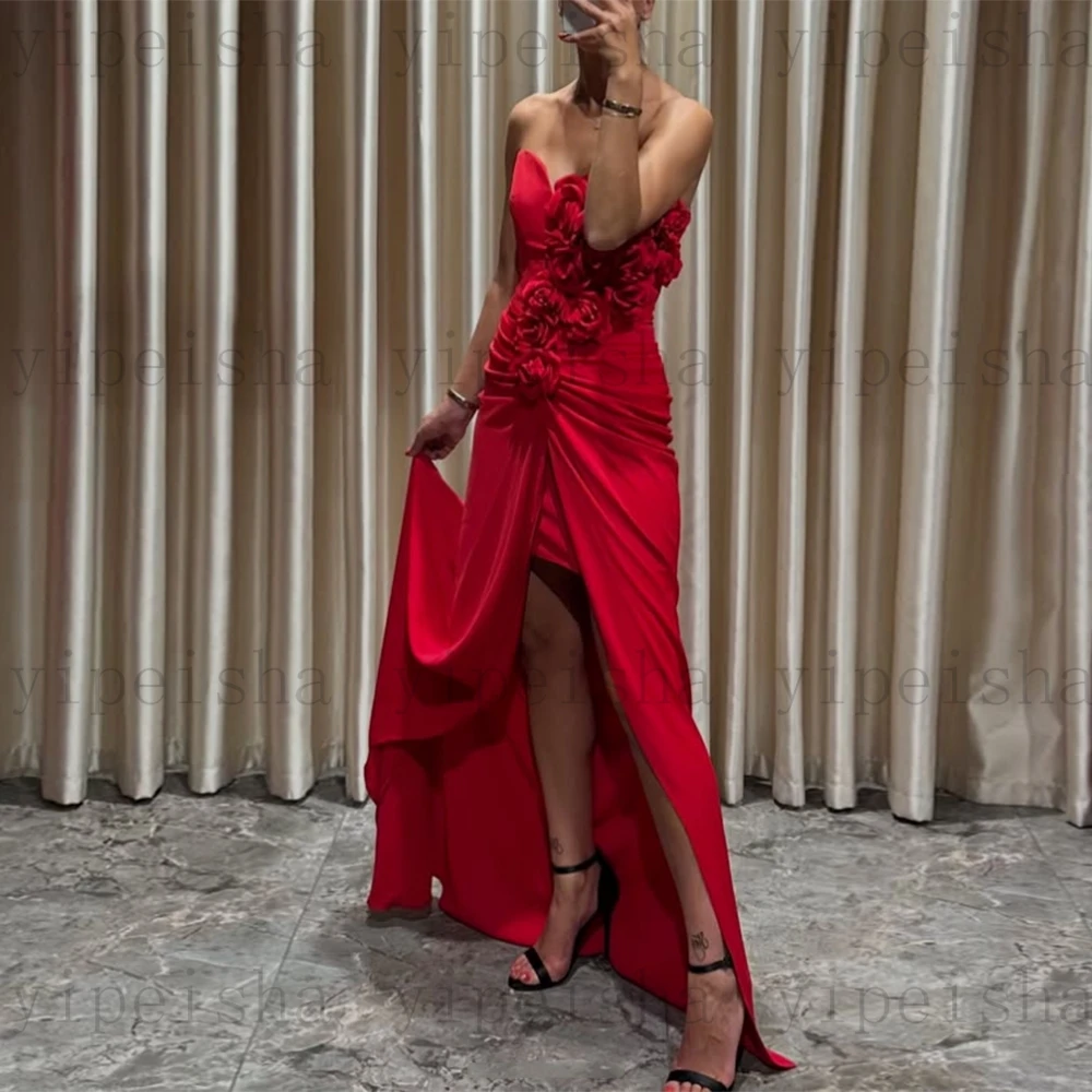 Maßgeschneiderte, stufenlose Abendkleider, rückenfrei, ärmellos, vorne, hoher Schlitz, gerader Sweep-Zug, Abendkleid, Sweep-Zug, langes Kleid