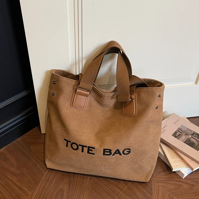 

Women Canvas Shoulder Bag Large Capacity Ladies Shopping Bags Simple Handbag Vacation Tote Japanese Style Casual Book Bag