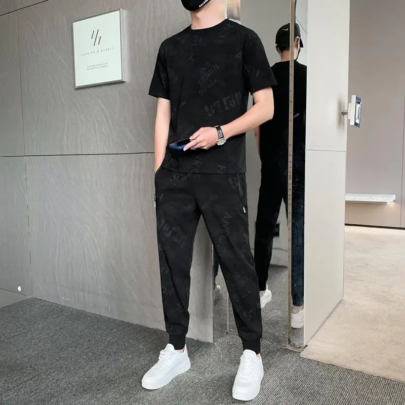 Male T Shirt Pants Sets Jogging Sports Suits Cheap Basic Tracksuit Print Smooth Top 5xl Regular Fit Graphic S Xl Clothes for Men