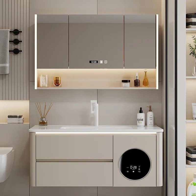 Arc integrated ceramic, bathroom cabinet, wash basin with washing and drying integrated washing machine