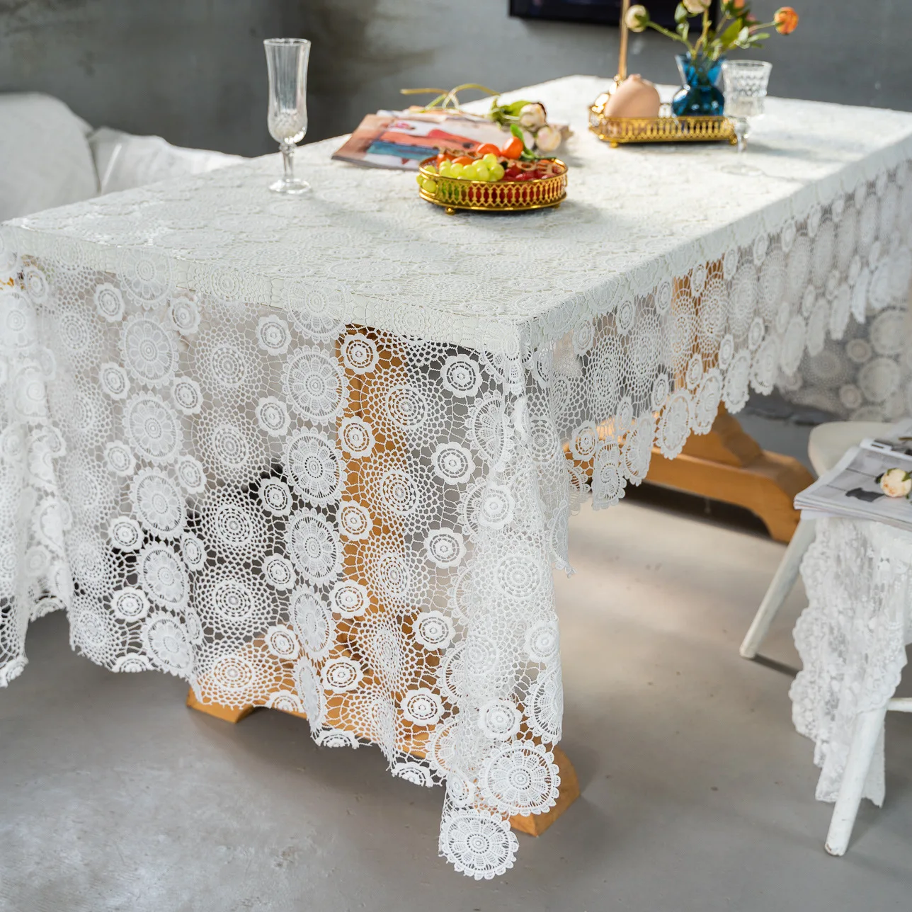 

Ins White Lace Table Cloth Pattern Design Decorative Table Cover Party Banquet Wedding Tablecloth Large Size