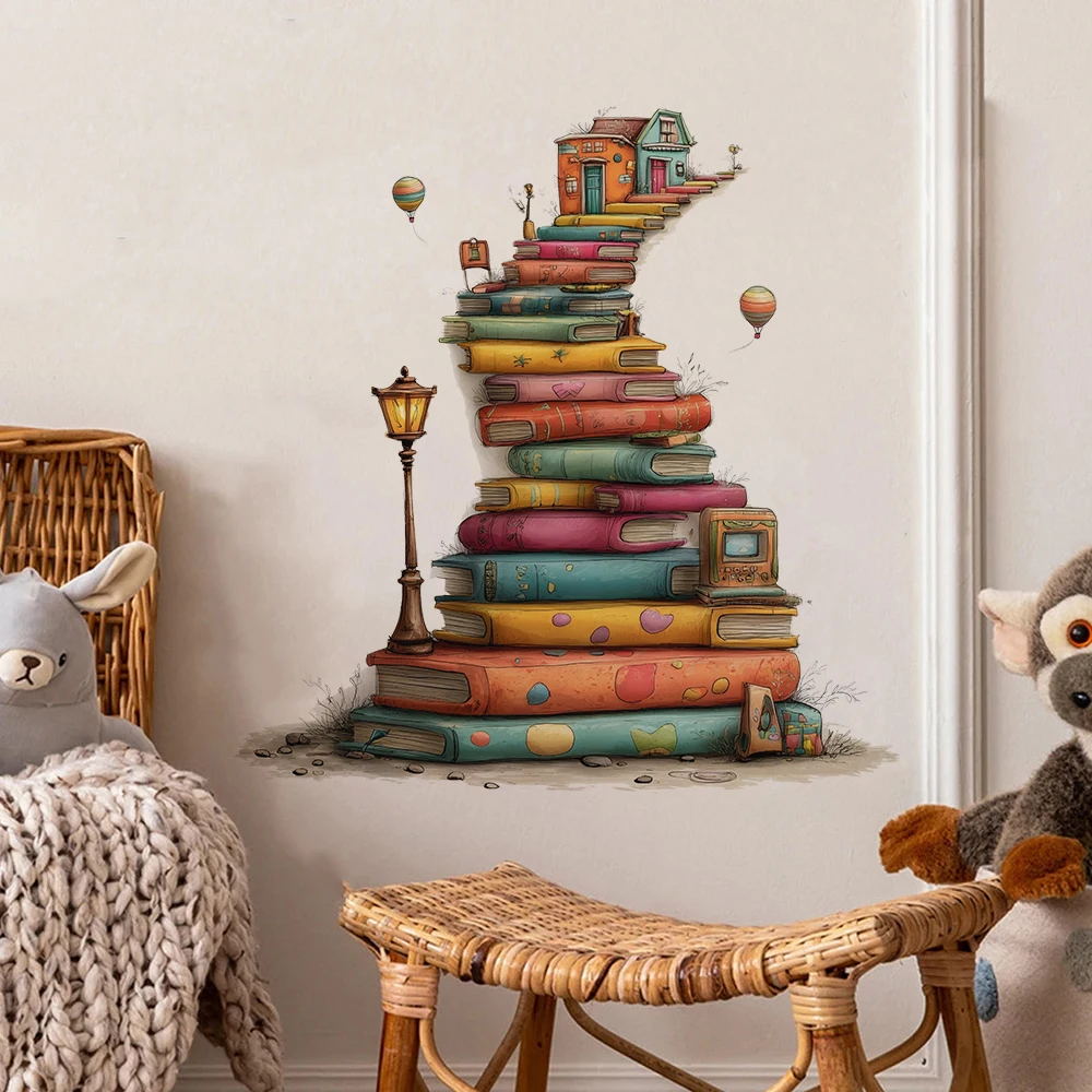 Whimsical Book Stack Wall Sticker Reading Library DREAM Educational  Wall Decals Bedroom Living Room Playroom Home Wall Decor