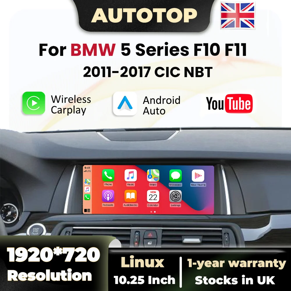 Bonroad Linux Wireless Carplay Android auto Car Radio For BMW 5 Series F10 F11 CIC NBT 2011-2017 For YouTube BT GPS Multimedia