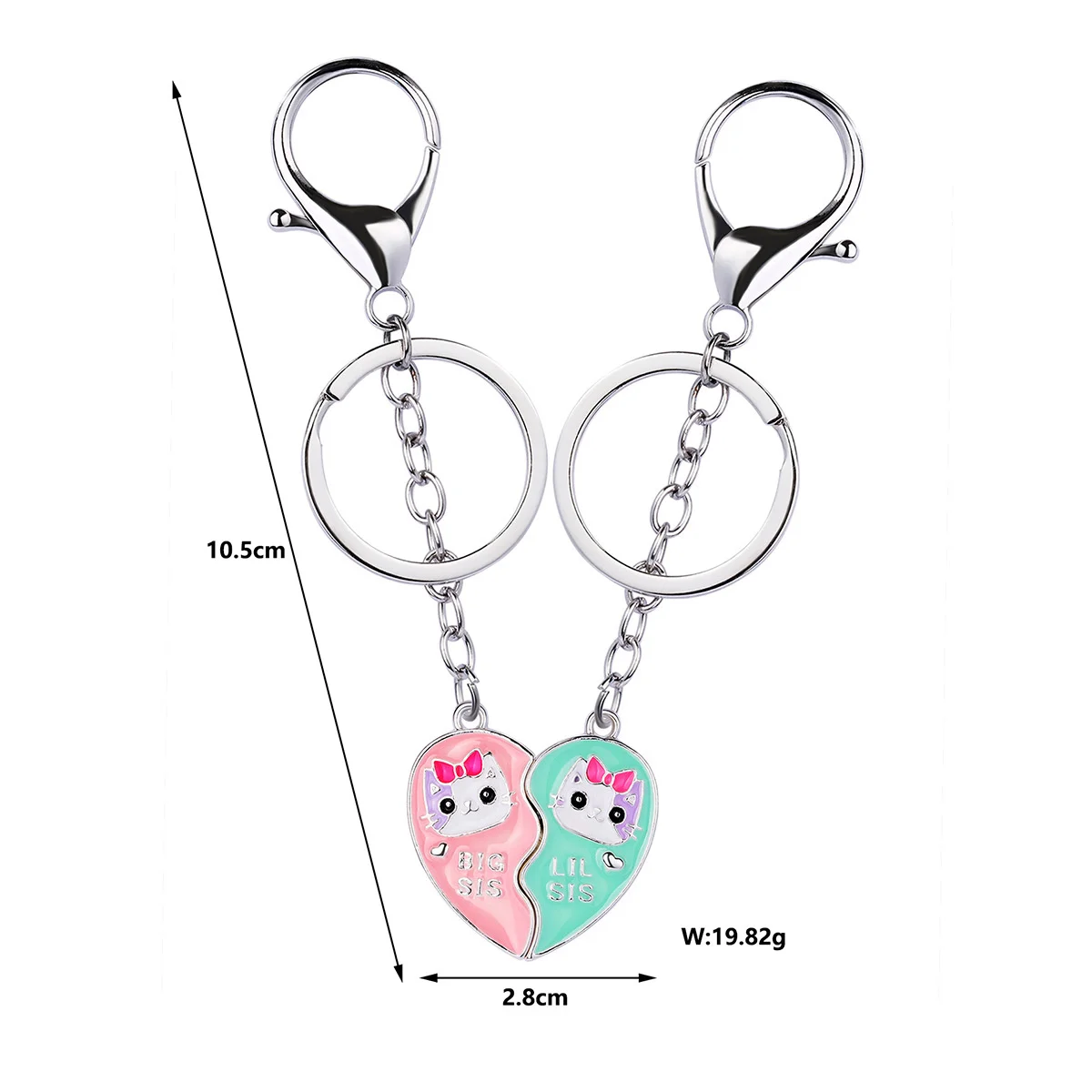 2 Stücke Katzen-Schlüsselanhänger „Große Schwester, Kleine Schwester“ für Familie oder beste Freundin, modischer, kreativer magnetischer Schmuck, Accessoires, Partygeschenk – Detail 1