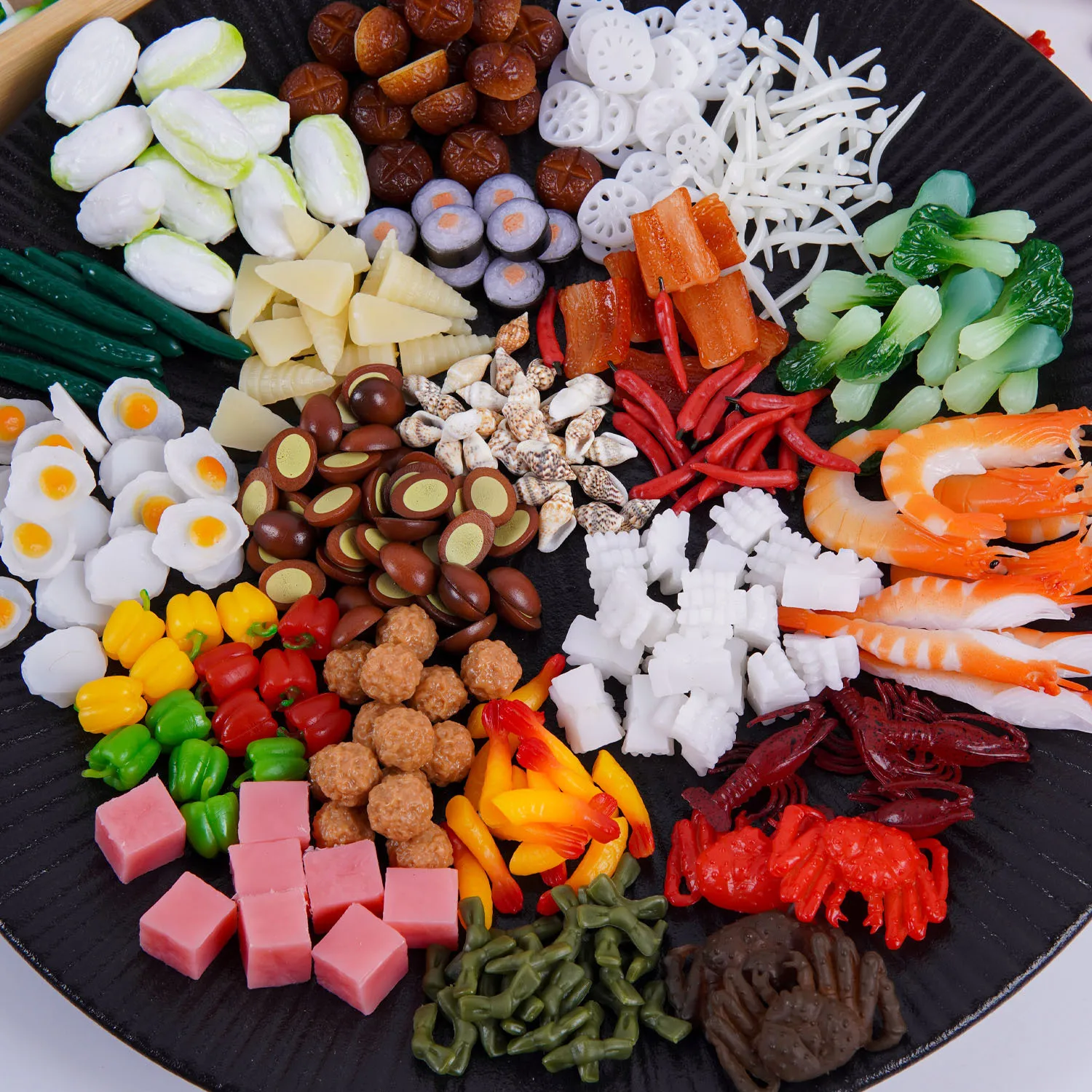 10pcs Mini Fake Food Set Hot Pot Ingredients Crawfish Meatball Fried Egg Model Dollhouse DIY Doll Accessories Desktop Decor